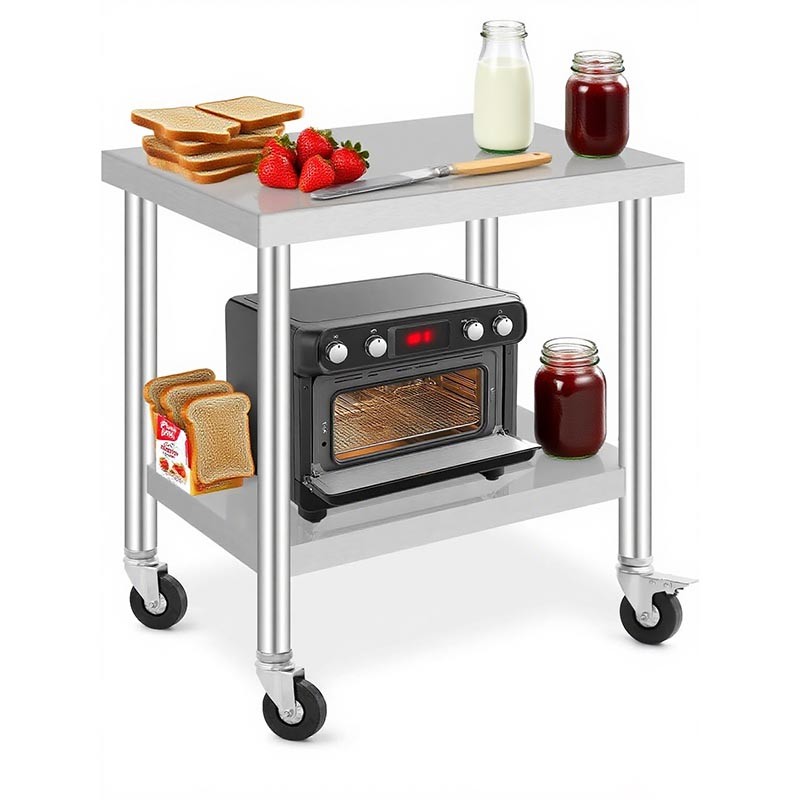 stainless steel prep table with wheels