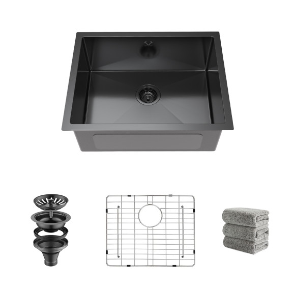 Black Kitchen Sink | Durable Easy Clean/Top Mount Workstation Sink, Farmhouse Workstation Sink with Multiple Accessories (23"X18"X9")