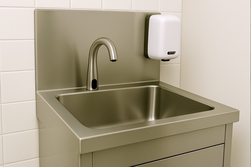 Customized stainless steel medical sink with soap dispenser and backsplash