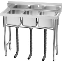 Stainless Steel Freestanding Outdoor Garden Sink 3 Compartment