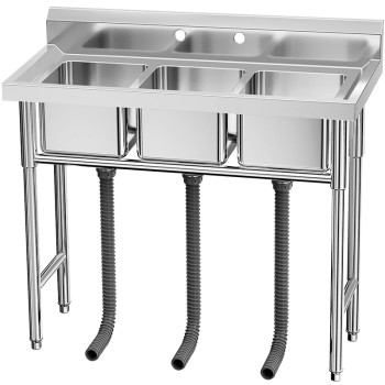 Stainless Steel Freestanding Outdoor Garden Sink 3 Compartment
