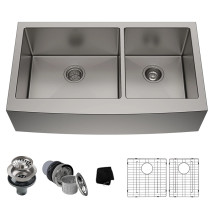 SUS304 Double Bowl Stainless Steel Farmhouse Kitchen Sink 16 Gauge