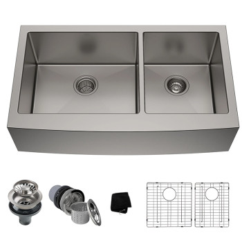 SUS304 Double Bowl Stainless Steel Farmhouse Kitchen Sink 16 Gauge