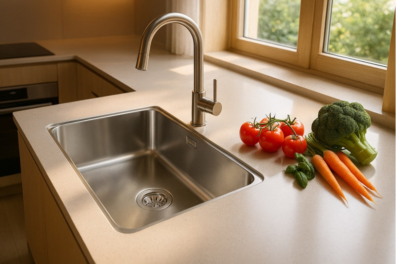 Antimicrobial stainless steel sink
