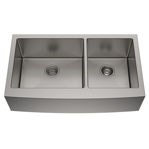SUS304 Double Bowl Stainless Steel Farmhouse Kitchen Sink 16 Gauge