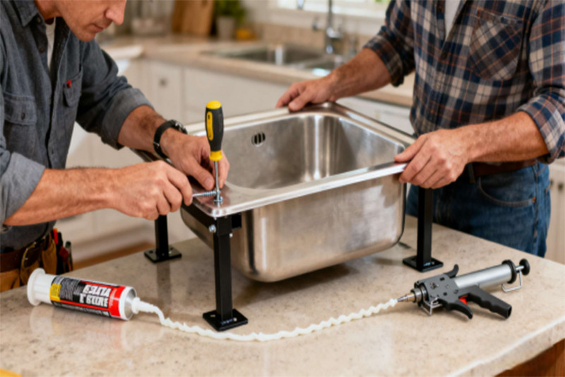 Installation of stainless steel sink