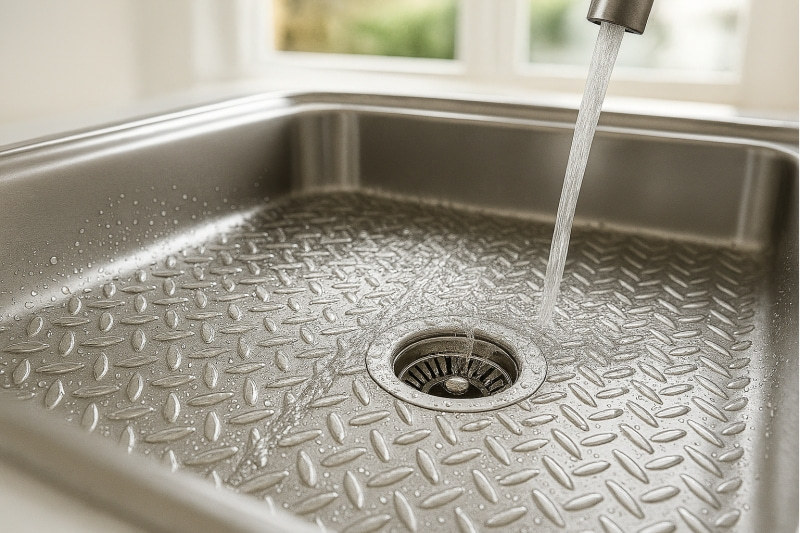 Water runs off the raised channels—no towel needed