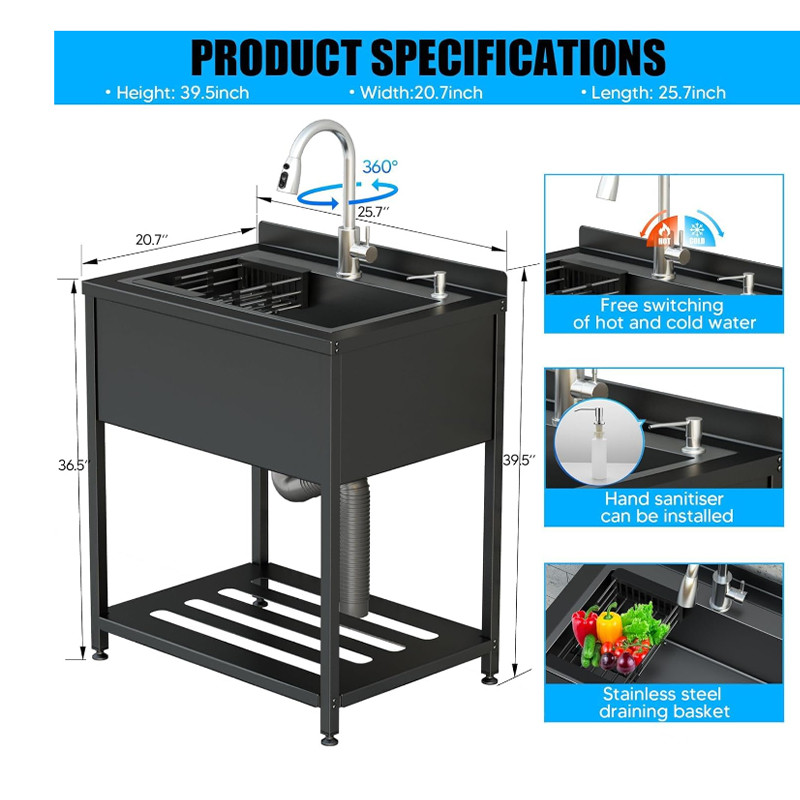 stainless steel utility sink with legs