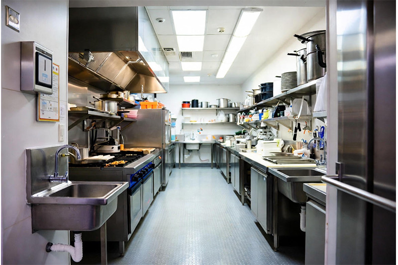 A compact stainless steel hand sink mounted on a wall in a commercial kitchen
