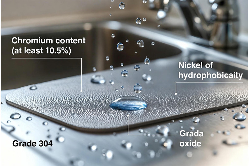 Protective chromium oxide layer on stainless steel sink surface