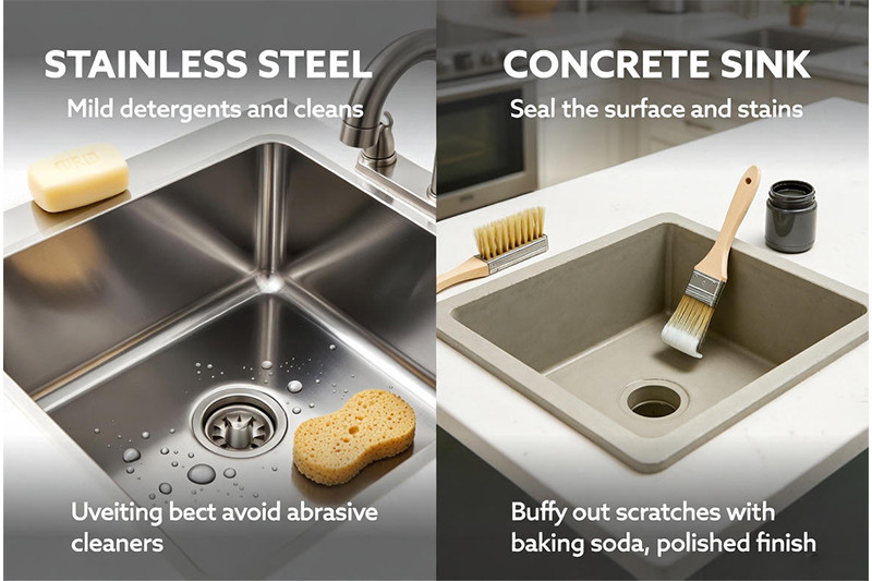 Brushed and mirror finishes on stainless steel sink