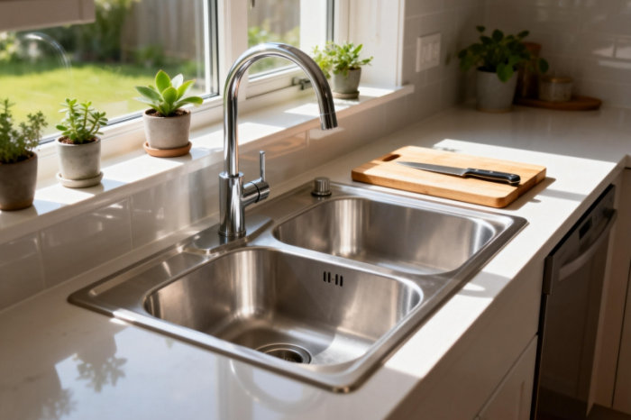 stainless steel kitchen sink undermount installed in modern kitchen