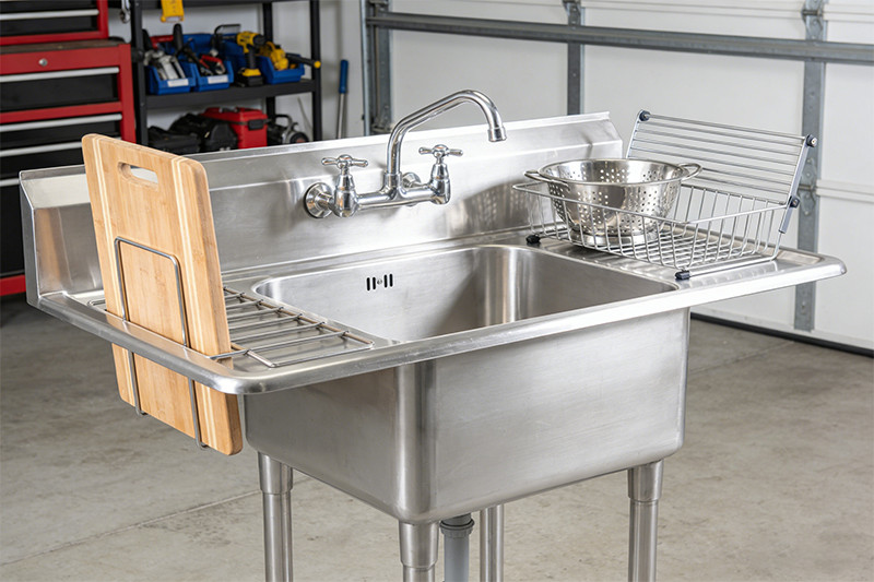 SamSink 304 Stainless Steel Utility Sink in Garage – Durable Corrosion-Resistant Design with Seamless Corners
