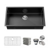 30" Black Workstation Undermount Kitchen Sink 16 Gauge Deep Single Bowl