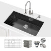 30" Black Workstation Undermount Kitchen Sink 16 Gauge Deep Single Bowl