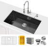 30" Black Workstation Undermount Kitchen Sink 16 Gauge Deep Single Bowl