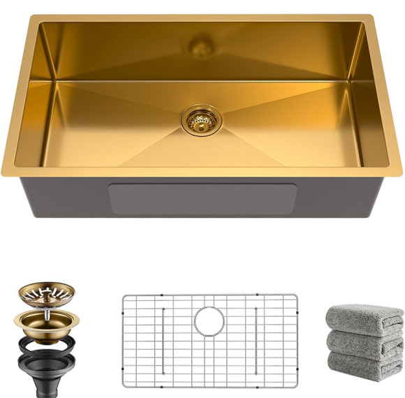 Gold Kitchen Sink 32x18 Inch Undermount Kitchen Sink 16 Gauge Stainless Steel