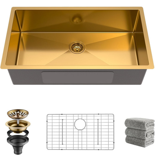 Gold Kitchen Sink 32x18 Inch Undermount Kitchen Sink 16 Gauge Stainless Steel
