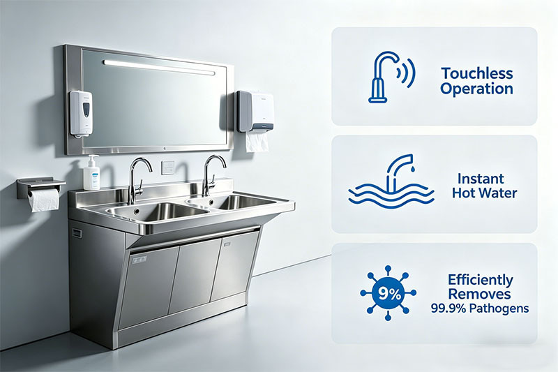 A multi-basin stainless steel portable hand washing station