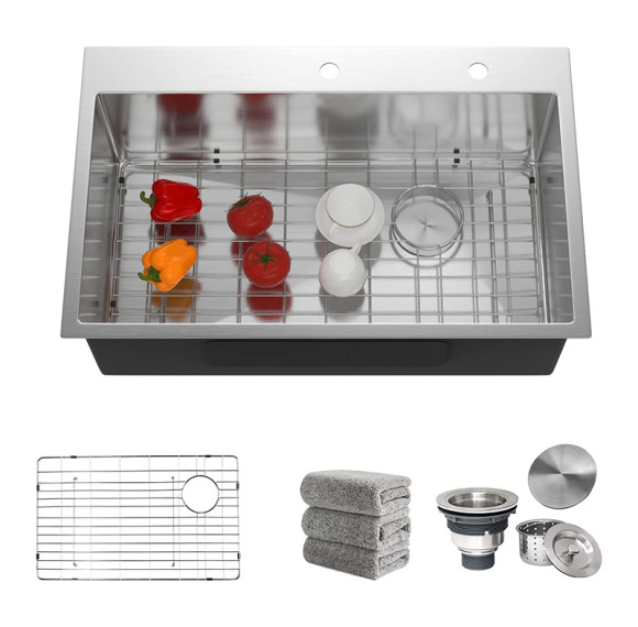 33x22" Inch Drop-In Stainless Steel Kitchen Sink 16 Gauge R10 Single Bowl with Accessories