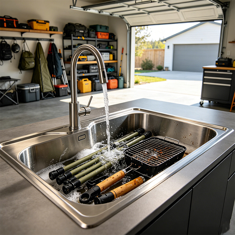 Cleaning of multifunctional outdoor equipment and leisure products