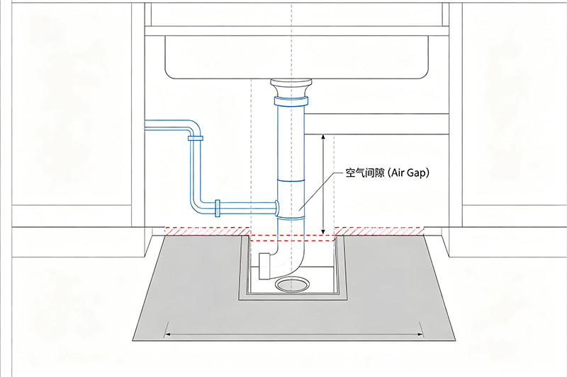 Air Gap vs Direct Connection Plumbing Diagram An illustration showing the difference between a direct and an indirect waste connection with an air gap