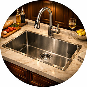 premium stainless steel kitchen sink in luxury villa