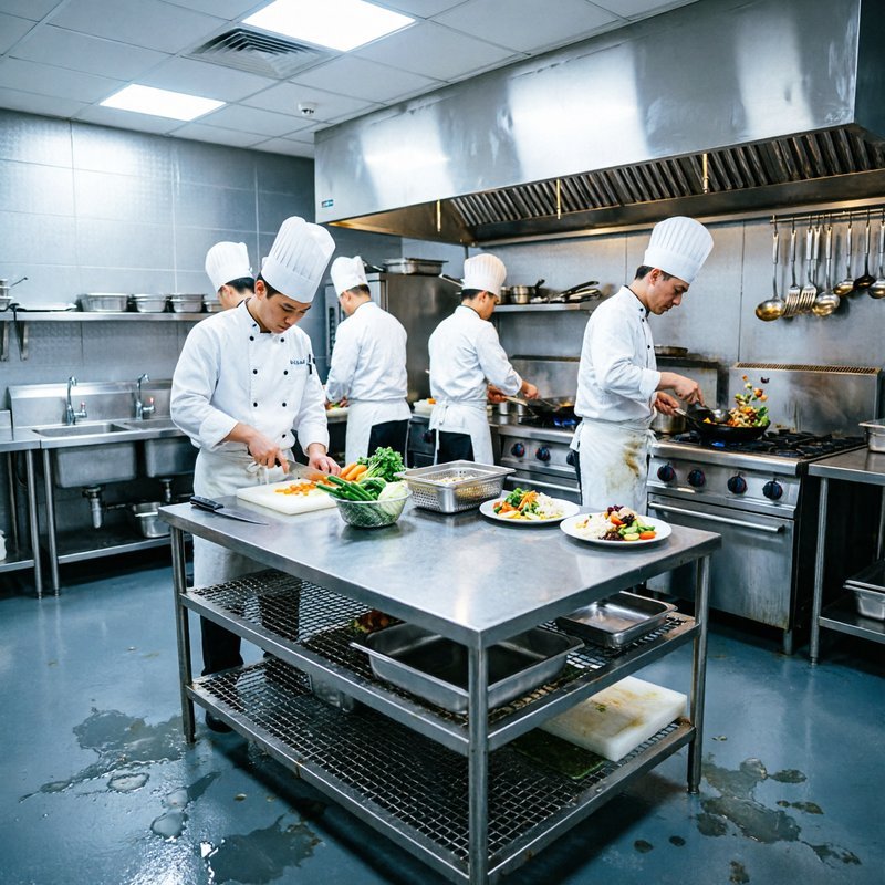 Restaurant kitchen with Samsink work table