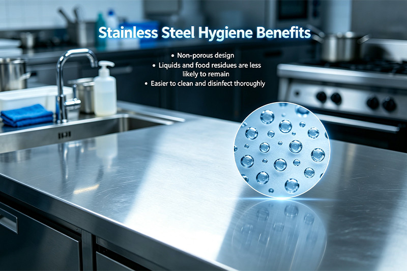 A shiny, new stand alone stainless steel sink in a brightly lit commercial kitchen