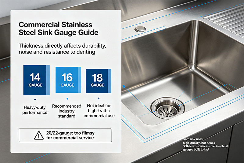 A close-up view showing the thick corner of a 16-gauge stainless steel sink