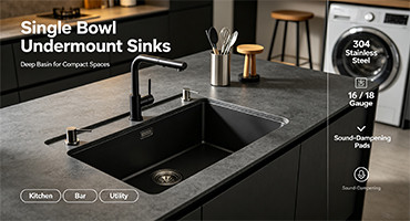 Single bowl stainless steel undermount sink in modern kitchen