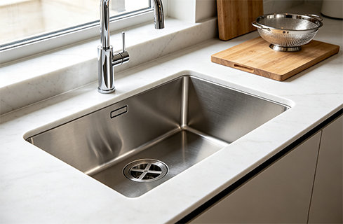 stainless steel undermount kitchen sink installed in modern kitchen