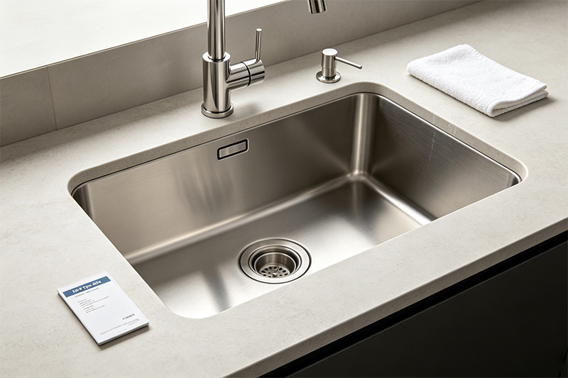 Composition of 304 Stainless Steel for Sinks Diagram showing the 18% chromium and 8% nickel composition of Type 304 stainless steel.