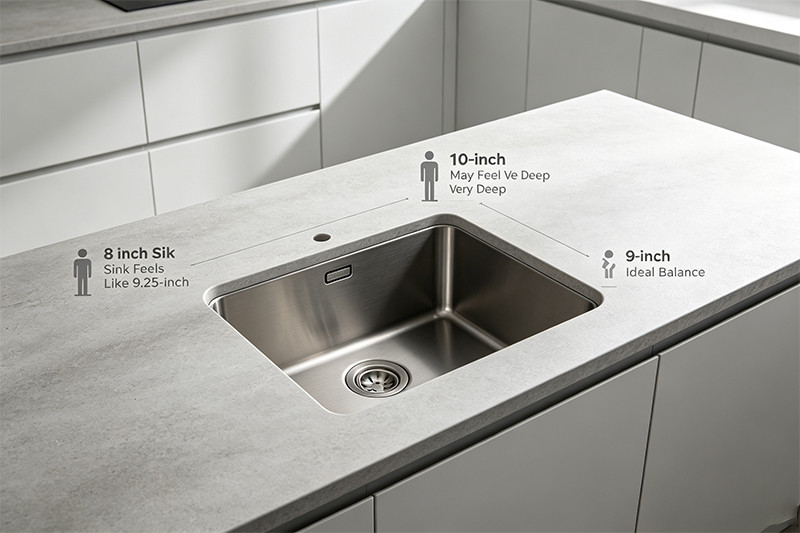 Measuring for a new undermount sink A person measuring a kitchen cabinet to determine the correct sink size.