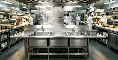 Hotel kitchen warewashing sink