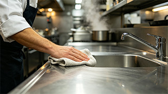 Close up of stainless steel sink drain detail