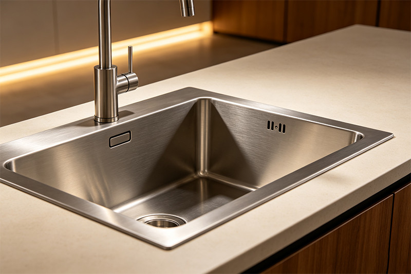 A beautiful undermount granite composite sink in a dark matte finish.