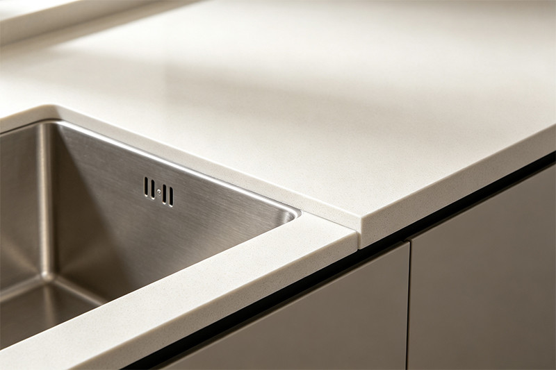 A diagram showing the installation process of an undermount sink with clips and sealant.