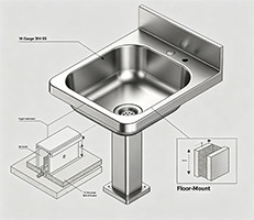 16-gauge stainless steel one compartment floor mop sink