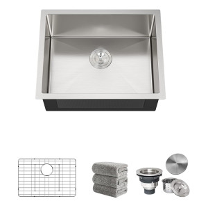 23 Inch Undermount Kitchen Sink 16 Gauge Undermount Stainless Steel Single Bowl with Accessories