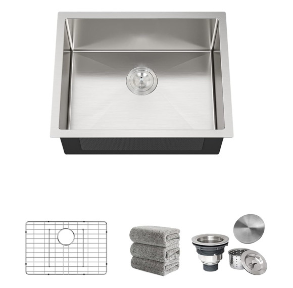 23 Inch Undermount Kitchen Sink 16 Gauge Undermount Stainless Steel Single Bowl with Accessories