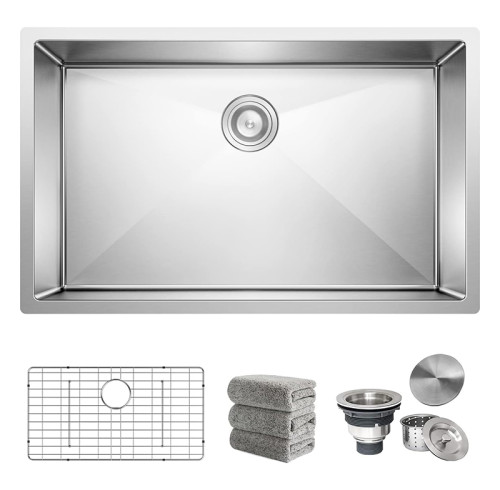 30 Inch Undermount Kitchen Sink 16 Gauge Stainless Steel Single Bowl Basin with