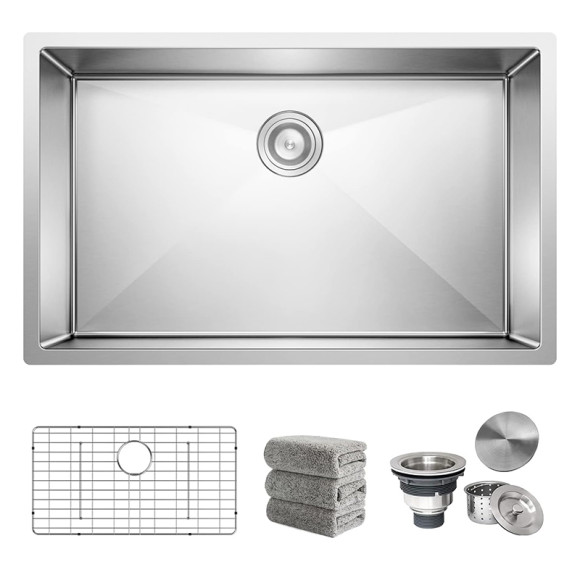 30 Inch Undermount Kitchen Sink 16 Gauge Stainless Steel Single Bowl Basin with