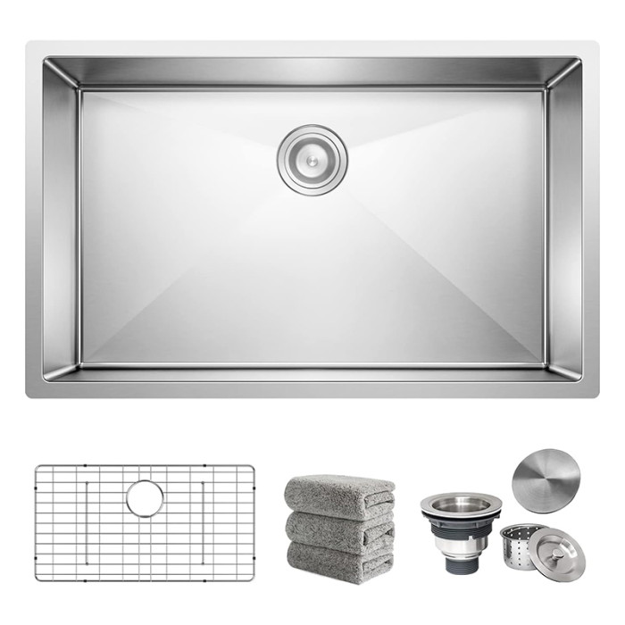 30 Inch Undermount Kitchen Sink 16 Gauge Stainless Steel Single Bowl Basin with