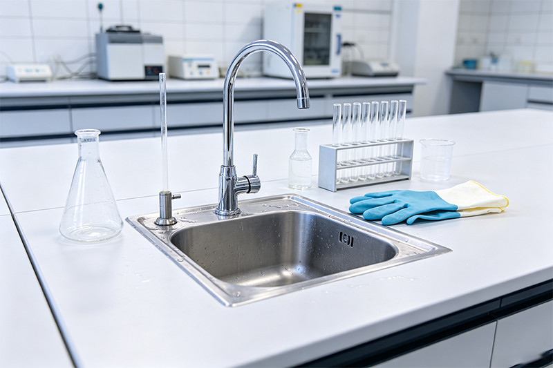Modern Laboratory Cup Sink A modern laboratory with a cup sink integrated into the countertop.