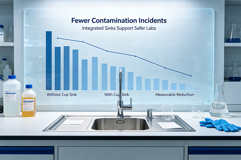Secure Chemical Disposal in Cup Sink A scientist safely pouring liquid into a cup sink within a fume hood.