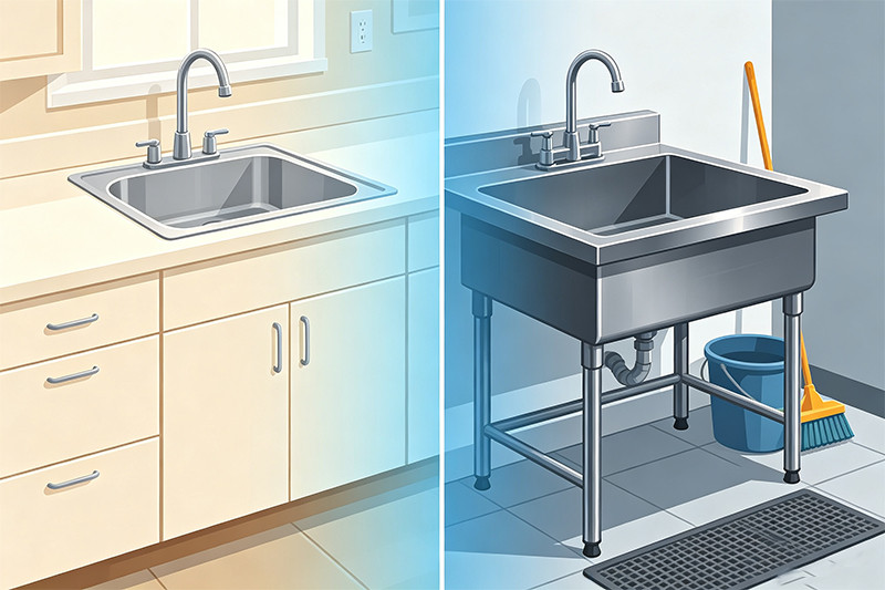 A close-up of a thick, 16-gauge stainless steel sink corner.