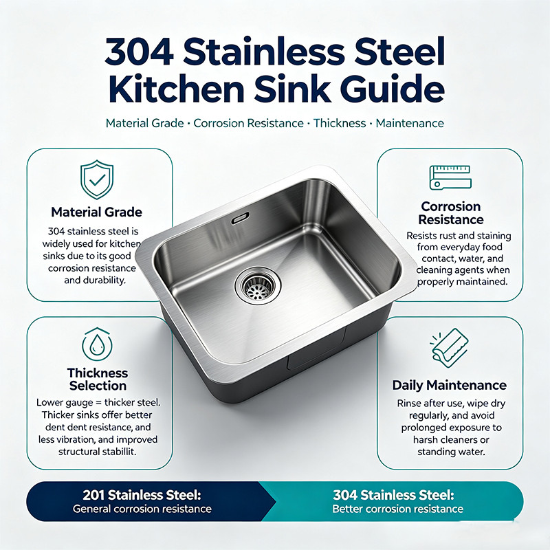 The Essential Guide to 304 Stainless Steel Kitchen Sinks: From Material Grade to Thickness.