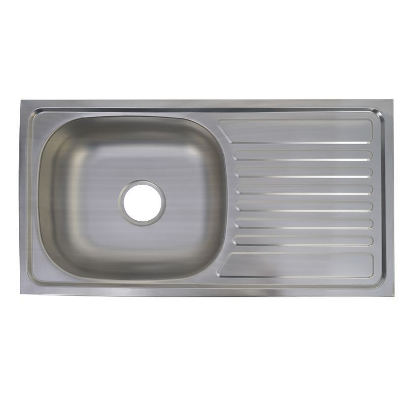 Plan view of the stainless steel single sink with drainboard