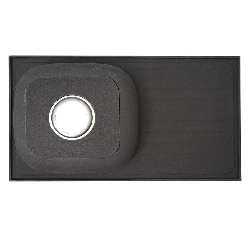 Coated underside of the single basin sink with drainboard